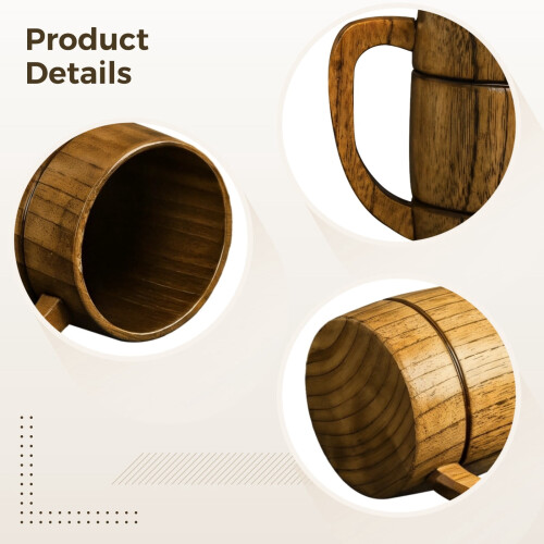 Wooden Beer Mug Vintage Design 24 oz with Handle 2