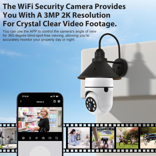 Outdoor Security Camera Light Bulb 3MP Color Night Vision 2
