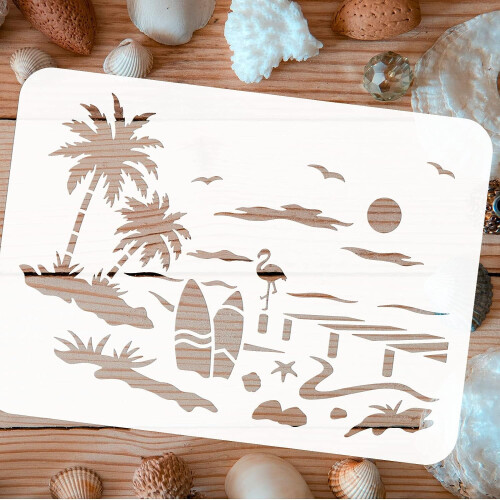 Beach Scenery Stencil Ocean Theme 8.3x11.7 in Reusable 2