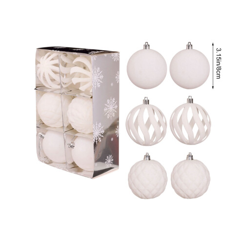 Flocked White Christmas Tree Ornaments Set 6 Pieces 2