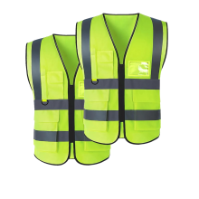 Set van 2 reflecterende veiligheidsvesten - ANSI/ISEA-conforme reflecterende werkkleding met zakken en ritssluiting voor de bouw