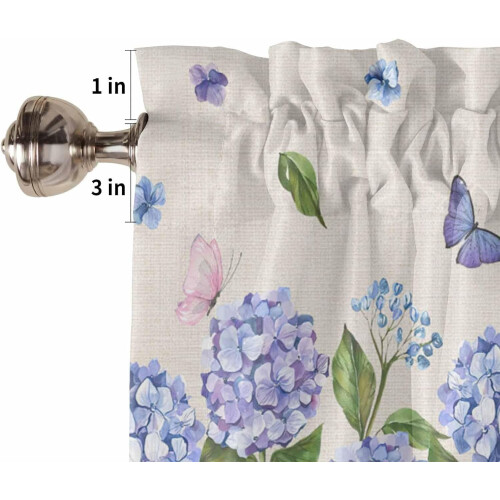 Purple Blue Floral Kitchen Curtains Set with Valance 24 2