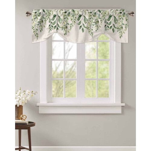 Spring Green Sage Leaf Valance Linen Rod Pocket Adjustable 1