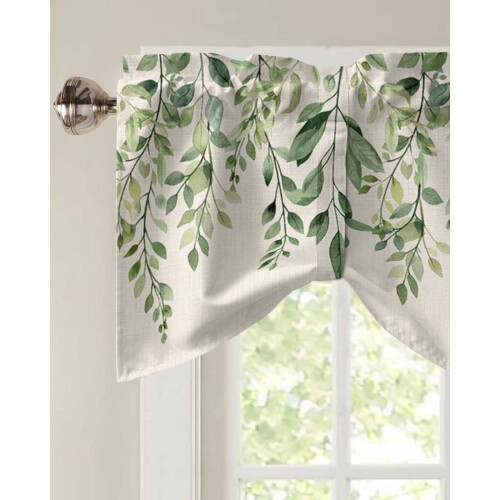 Spring Green Sage Leaf Valance Linen Rod Pocket Adjustable 2