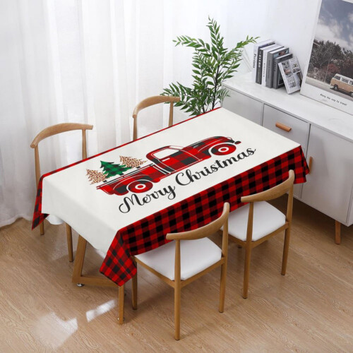 Nappe rectangulaire en polyester à carreaux verts et rouges. 2
