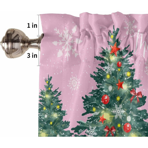 Ensemble de rideaux de cuisine roses de Noël avec sapin et 2