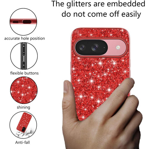 Θήκη Glitter με αντικραδασμική προστασία για Google Pixel9Red TPU/PC 2