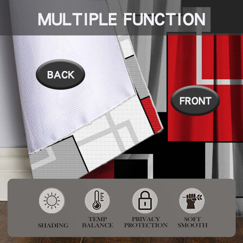 Red and Black Geometric Kitchen Curtains Set 36 Inch Tiers 1