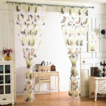 (1*2米穿杆加工) 100200cm Butterfly Print Screen Curtain Voile Window Room Curtain Sheer Divider