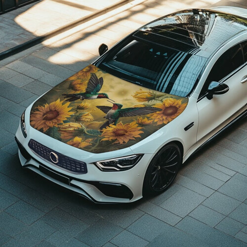 Copertura impermeabile per cofano auto con colibrì e girasole 2