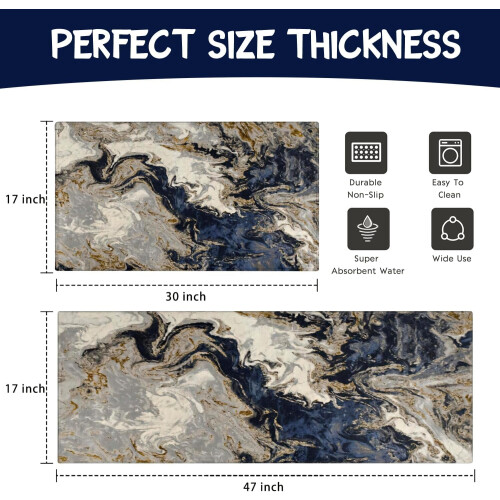 Σετ χαλιών κουζίνας Abstract Blue Marble 2 τεμάχια 17x47in και 2