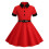 Mädchen Herbstkleid, einfarbig, langärmelig, tailliert, rot, Größe M 3