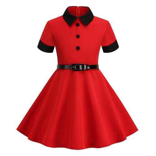 Mädchen Herbstkleid, einfarbig, langärmelig, tailliert, rot, Größe M 2