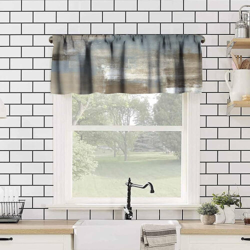 Rustic Tan Abstract Valance Curtains Brown Grey Rod Pocket 2