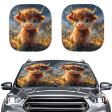 Highland Cow Flower Car Sunshade 2 Pack Anti-UV