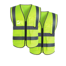 2-delige reflecterende veiligheidsvesten - Reflecterende werkkleding met hoge zichtbaarheid, ritssluiting en zakken voor hardlopen