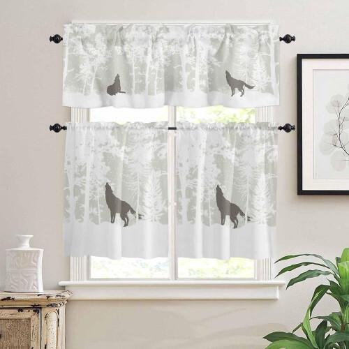 Ensemble de rideaux de cuisine Forest Wolf, pin blanc et gris Wolf24 1