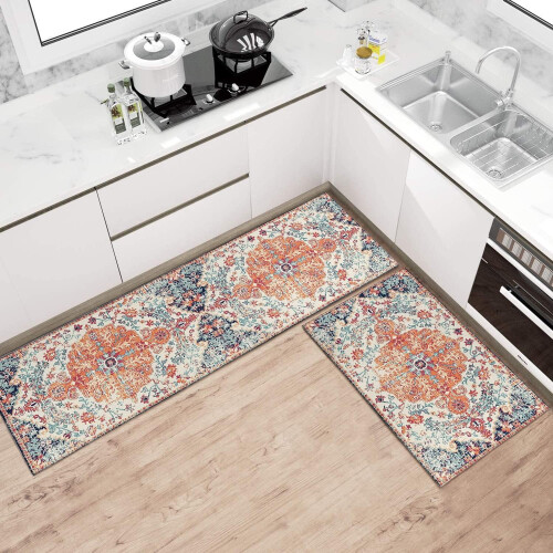 Tapis de cuisine bohème style rustique, lot de 2, lavable 2