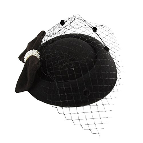 Καπέλο Fascinator για γυναίκες με μαύρη κορδέλα με φιόγκο από δαντέλα 2