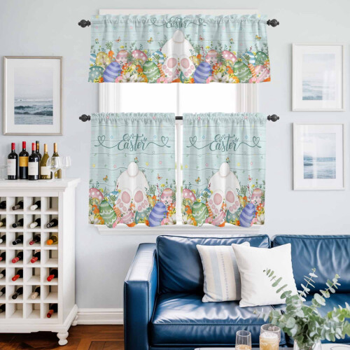 Easter Kitchen Curtains and Valances Set Light Green Wood 1
