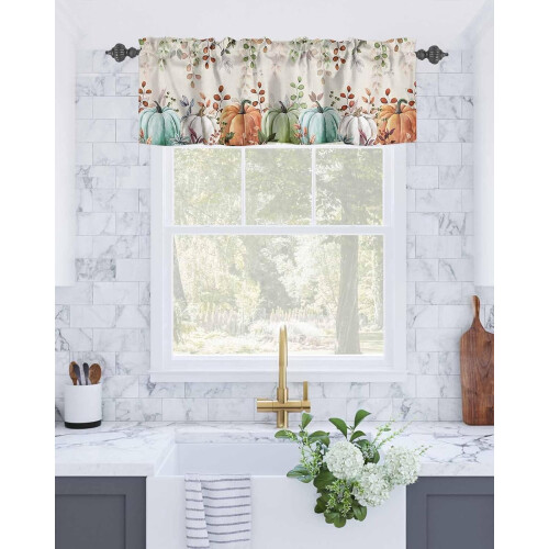 Sage Green Pumpkin Valance Thanksgiving Eucalyptus Curtains 1