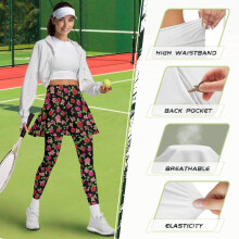 Rose Red Pink Stretchy Pickleball Skirt with Leggings for