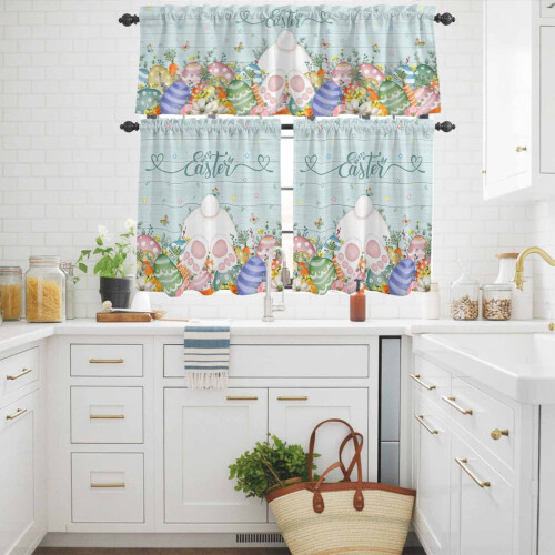 Easter Kitchen Curtains and Valances Set Light Green Wood 2