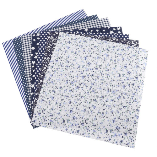Cotton Fabric DIY Set Dark Blue 7 Pieces 25x25cm