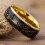 Men's Tungsten Wedding Ring Black Meteorite Golden Leaf 2