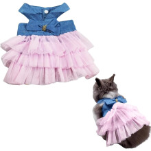 XiHAMA Rabbit Dress Denim Pink Skirt for Small Pets