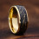 Men's Tungsten Wedding Ring Black Meteorite Golden Leaf 5