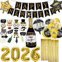 New Year Balloon Set Gold Foil Numbers Banner Photo Props