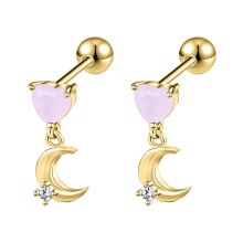 Pink Heart Stud Earrings Gold Tone 1 Pair