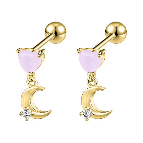 Pink Heart Stud Earrings Gold Tone 1 Pair