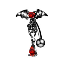 Zirconia Belly Ring Stainless Steel Red Bat Pendant 14G