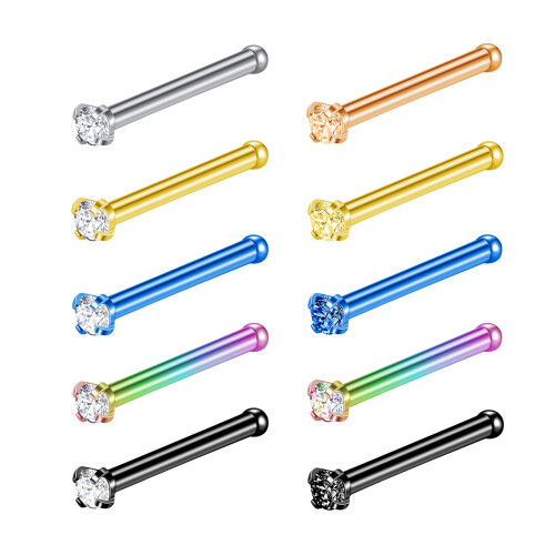 Colored Nose Studs Cubic Zirconia 10 Pcs