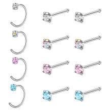 C-Shaped Nose Ring Set with Zirconia 12 pcs