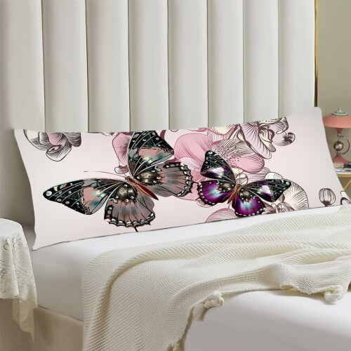 Housse de coussin papillon rose 51 x 137 cm 1