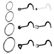 Nose Hoop Rings CZ Black 10PCS