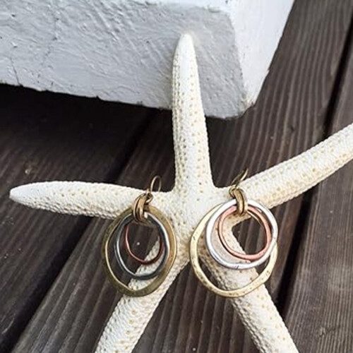 Silver Three-Circle Bohemian Drop Earrings for Women 2