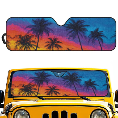 Foldable Car Windshield Sun Shade Coconut Tree Design 1 Pack 1