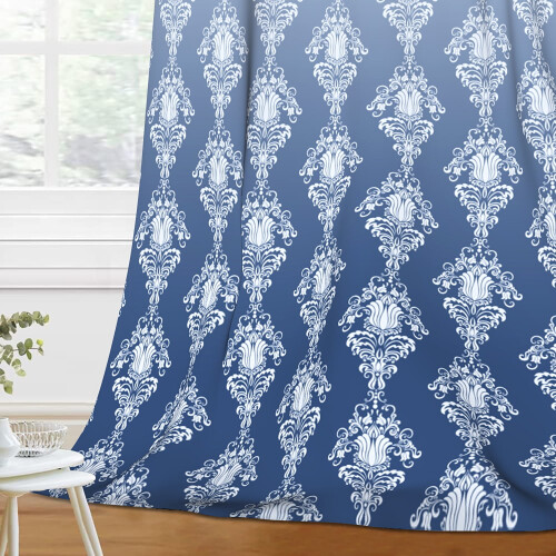 Blue Gradient Blackout Curtains Retro Pattern 2 pcs 42x63 in 1