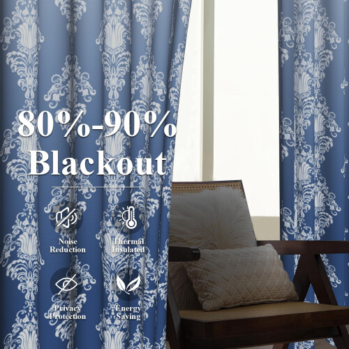 Blue Gradient Blackout Curtains Retro Pattern 2 pcs 42x63 in 2