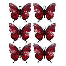 3D Butterfly Wall Stickers Black Red 6 pcs 3.8x4.5 in
