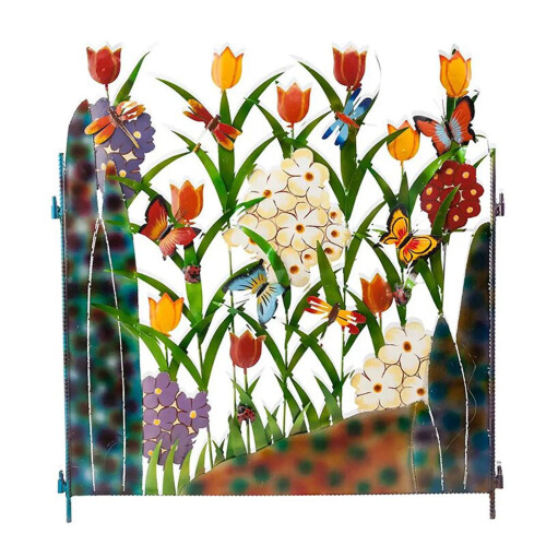Metal Garden Screen Butterfly and Flower Design 3-Panel