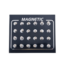 Unisex Rhinestone Magnetic Stud Earrings Non Piercing White