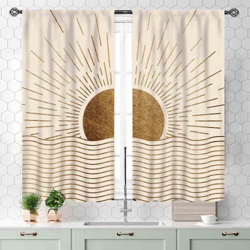Abstrakte Vorhänge im Mid-Century-Stil, Boho-Minimalismus, 2-teilig 2