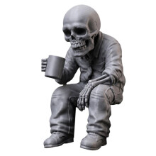 Skeleton Worker Figurine 3D Printed Coffee Drinking Skull Desk Ornament for Home Desktop Halloween Decor