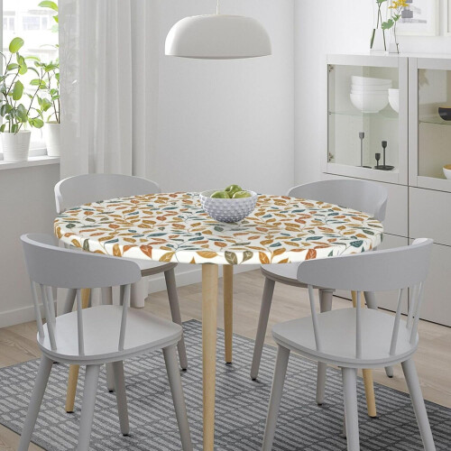 Runde Tischdecke mit Herbstblattmuster, blau-grün-braun, 40-44 2
