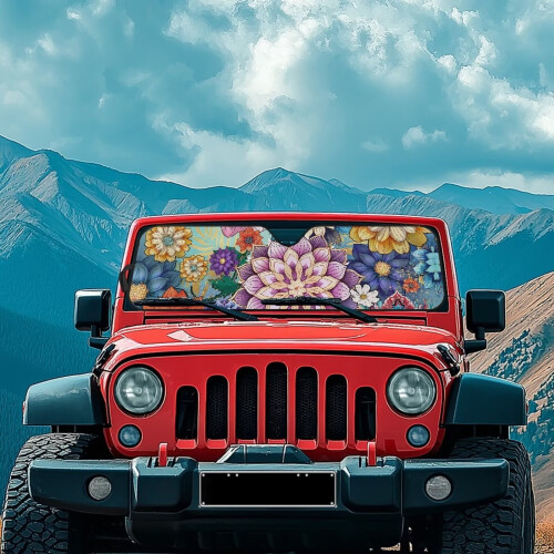 Dahlia Print Windshield Sun Shade for Jeep Gladiator 2